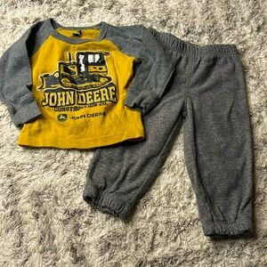 9/12m John Deere baby boy sweat outfit grey and yellow